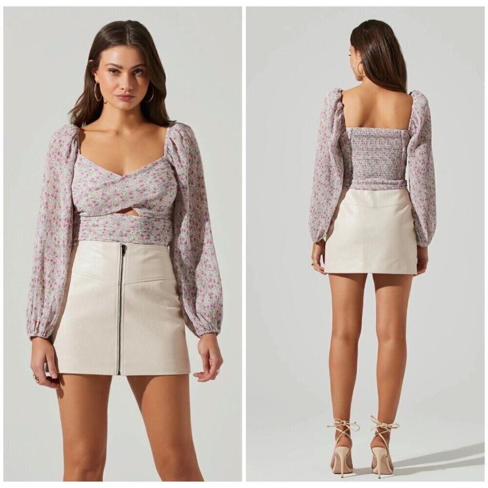 NWT ASTR The Label Floral Cross Front Cropped Blouse Cutout Small
